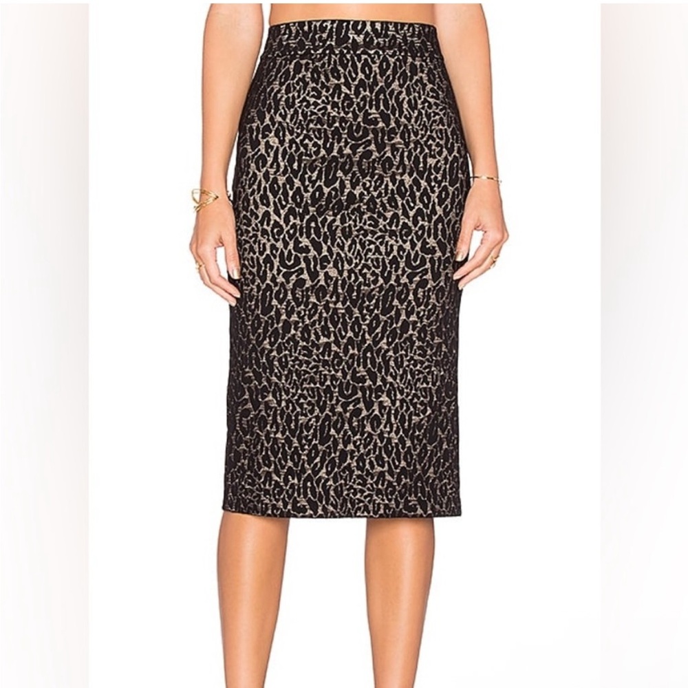 Alice+Olivia Leopard Print Pencil Skirt - Black & gold 6 calf length midi